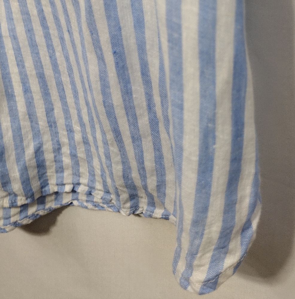 H&M 100% Linen Stripped Button Shirt Women's L Blue White Office Casual Retro - Picture 4 of 9